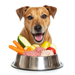 Perro y gato disfrutando de una alimentación natural y saludable, ideal para prevenir alergias alimentarias.