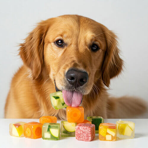 Bocados de pollo y verduras naturales para perros y gatos, una opción saludable y nutritiva para su bienestar.