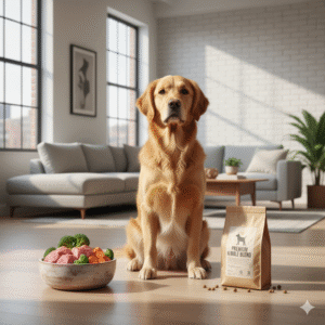 perro comiendo dieta BARF durante la transición a comida natural